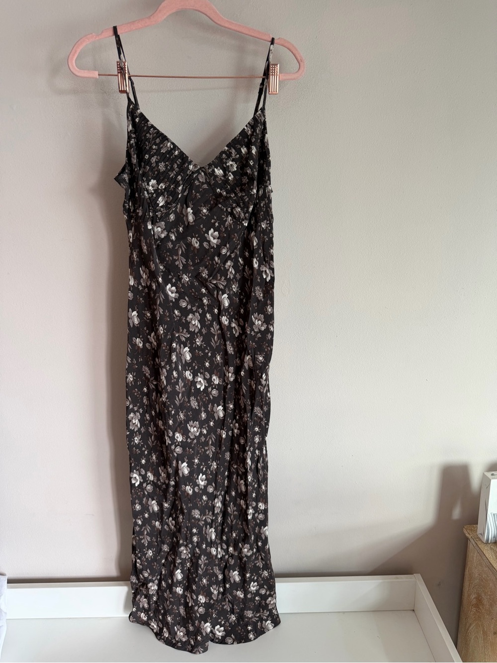 GAP Floral Cami Midi Dress Black Grey Slip Cami Adjustable Straps Women's Med